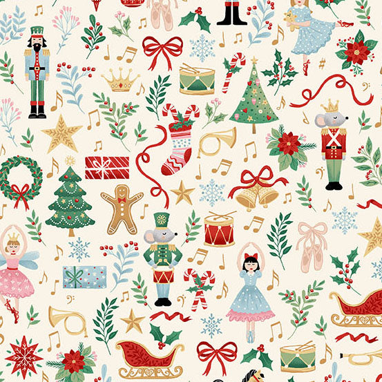 The Nutcracker 223-Q Fairytale Cream (vaalea) puuvillakangas