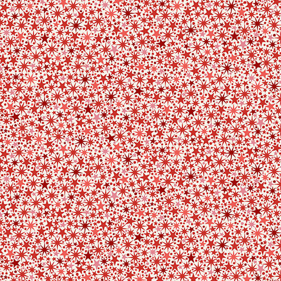 The Nutcracker 225-QG Twinkle Cream-Red punainen jouluteemainen puuvillakangas, pieni tähtikuvio vaalealla pohjalla