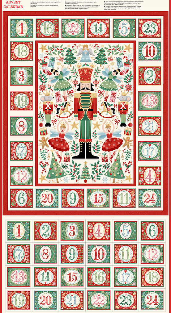 The Nutcracker 228-Q Advent Cream vaalea puuvillapaneeli, Pähkinänsärkijä adventtikalenteri 1–24