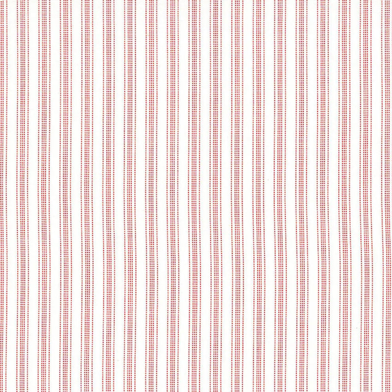 Punavalkoraidallinen Tilda-puuvillakangas, Omenakakku-raitakuosi, luonnonvalkoinen pohja punaisilla kapeilla raidoilla.