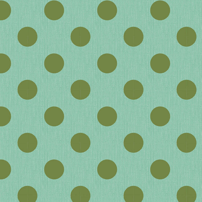 Tilda Chambray Dots Tealgreen -kangas, suuret pilkut, täydelliset tilkkutöihin ja peittojen taustakankaiksi.