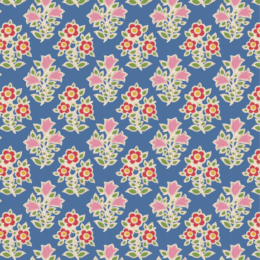 Tilda Jubilee Farm Flowers Blue puuvillakangas – vaaleansininen kangas pienillä kukilla Tildan juhlamalliston sivukokoelmasta