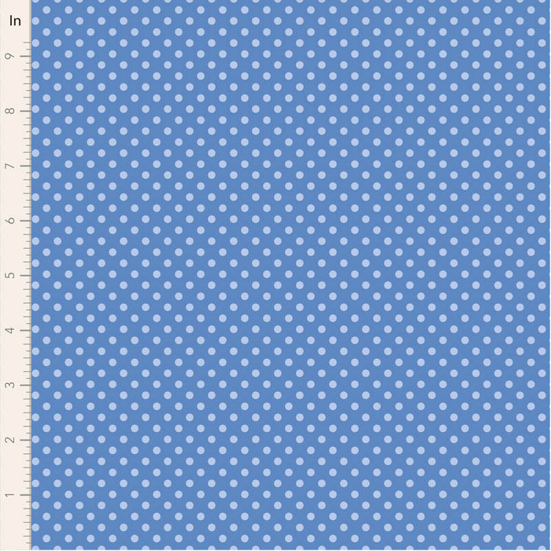 Tilda Something Blue Dorothy Blue 110166 puuvillakangas, sininen tausta ja vaaleansiniset pilkut.