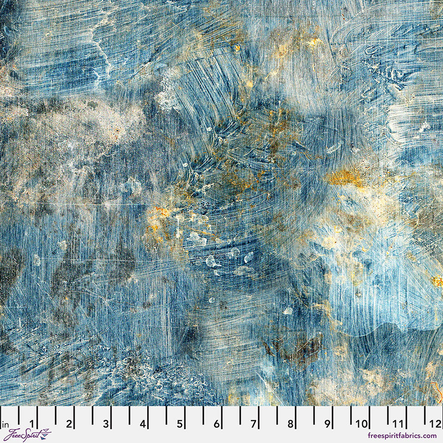 Tim Holtz - Palette Blue Vintage PWTH289.BLUE puuvillakangas, sininen maalaustekstuurilla.
