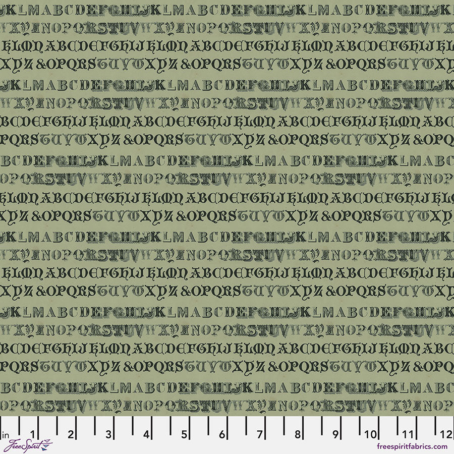 Tim Holtz - Eclectic Elements/Palette Typography Green -vihreä puuvillakangas kirjaimilla