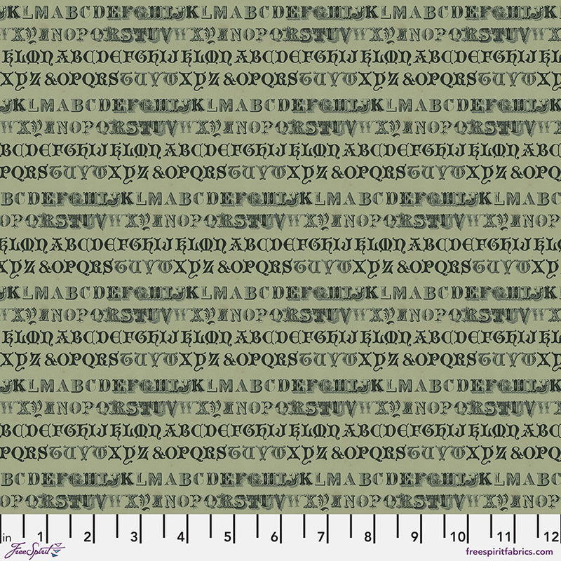 Tim Holtz - Eclectic Elements/Palette Typography Green -vihreä puuvillakangas kirjaimilla