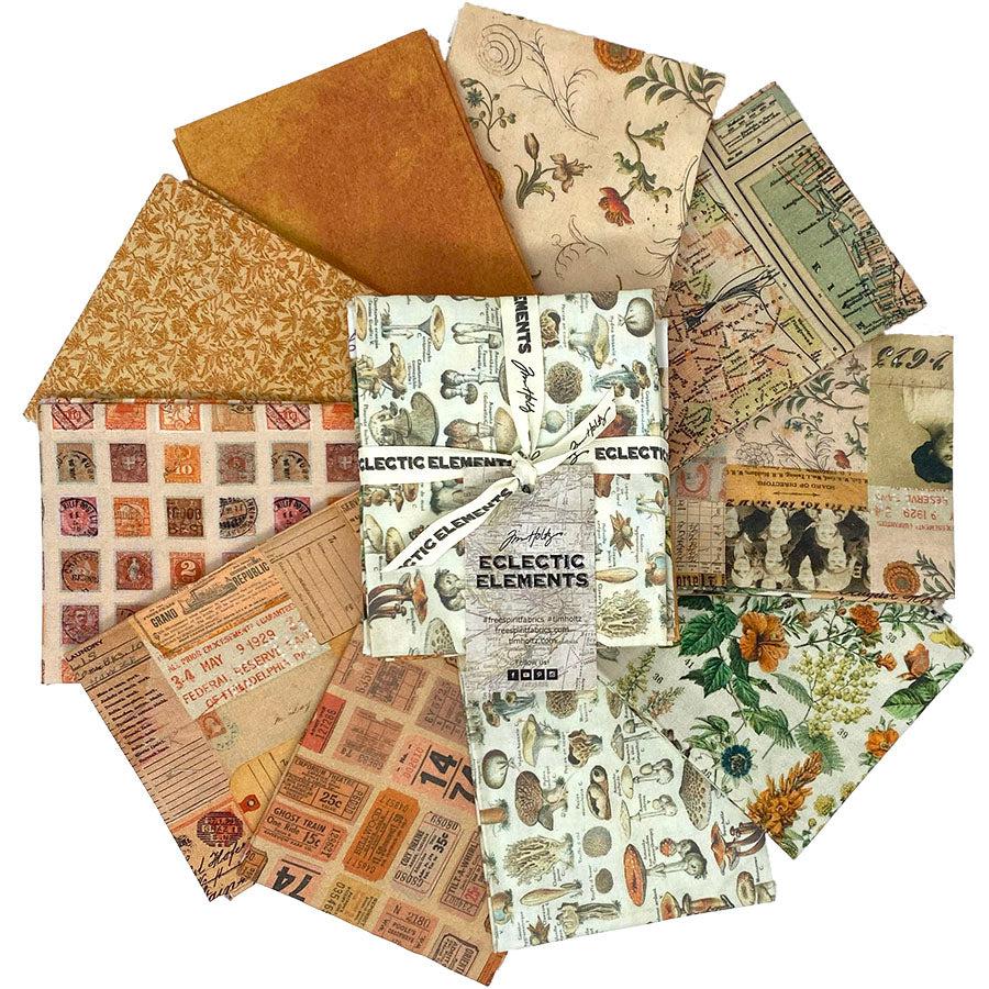 Tim Holtz Palette -kokoelman Oranssi Fat Quarter -nippu, jossa 10 palan Eclectic Elements -kankaita