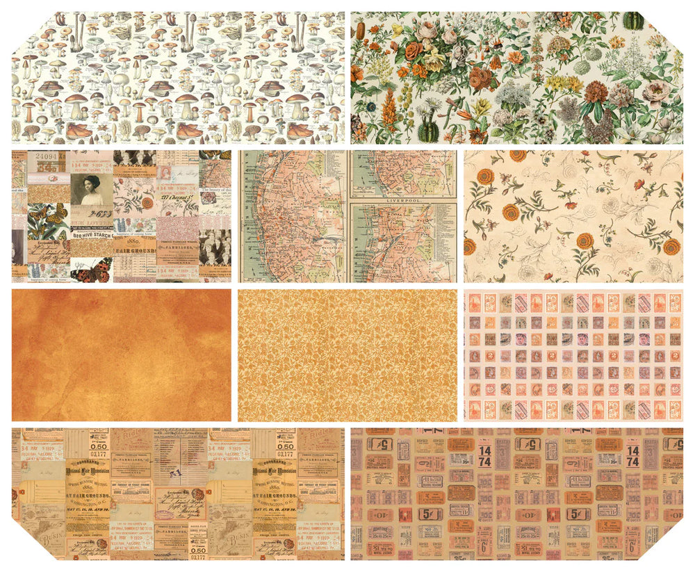 Tim Holtz Palette -kokoelman Oranssi Fat Quarter -nippu, jossa 10 palan Eclectic Elements -kankaita