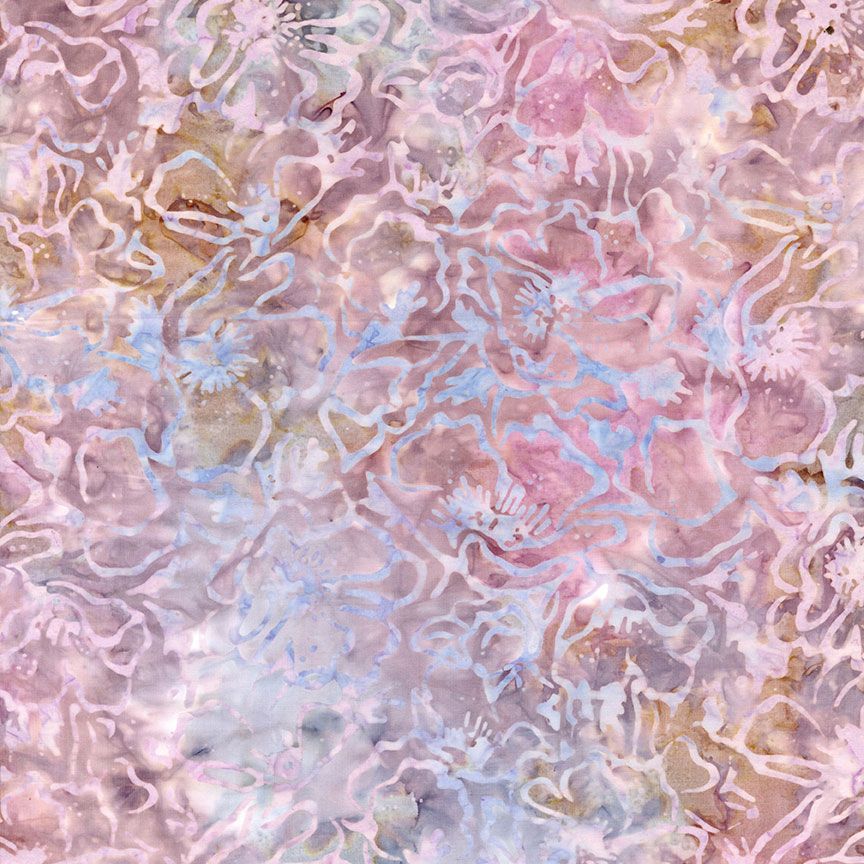 Tonga Batiks Pansy - Poppy Field Mauve B3547 puuvillakangas batiikki, lilan ja vaaleanpunaisen sävyissä