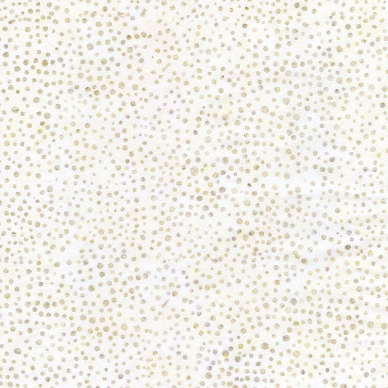 Tonga Batiks Pansy Sprinkles Pearl B6192 puuvillakangas batiikki, jossa on täpliä valkoisella pohjalla
