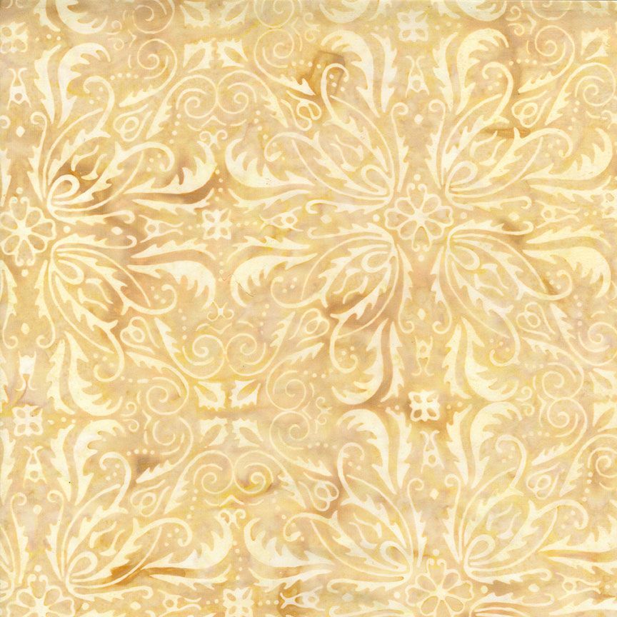 Tonga batiks Pansy - Symmetrical Floral Tiles Sand B8740 puuvillakangas batiikki naturaali sävyisellä pohjalla kukka- ja lehtikuvioita