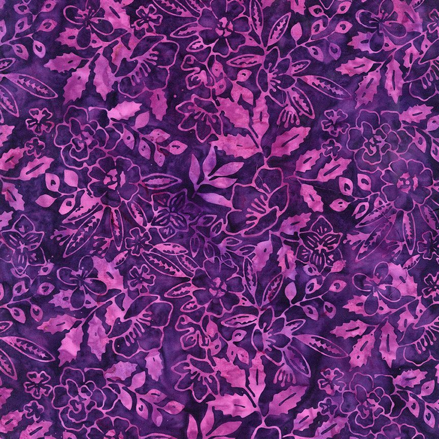 Tonga Batiks Pansy - Tropical Flowers Bouquet Pansy B1770 puuvillakangas batiikki, liilan ja violetin sävyissä.
