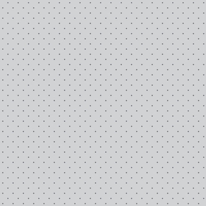 Tula Pink Tiny Dots Fog -puuvillakangas, vaaleanharmaa tausta ja pienet tummat pilkut.