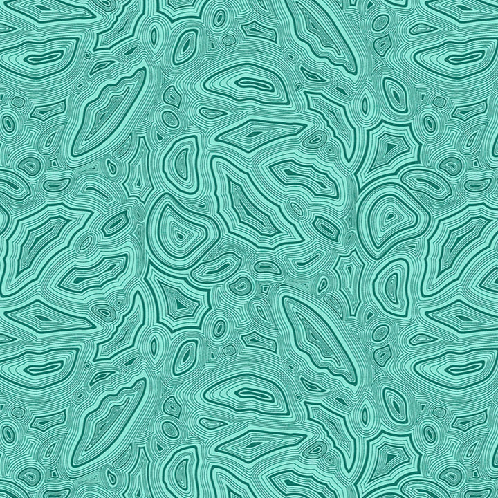 Kuvassa Tula Pinkin True Colors kokoelman Mineral Aquamarine -puuvillakangas turkoosissa sävyssä. Mineraalimainen, orgaaninen kuvio.