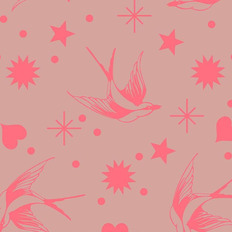 Tula Pink True Colors Neon Inks Fairy Flakes Nova kangas, kirkkailla neonvärisillä lumihiutalekuvioilla, laadukasta 100% puuvillaa, täydellinen tilkkutöihin.