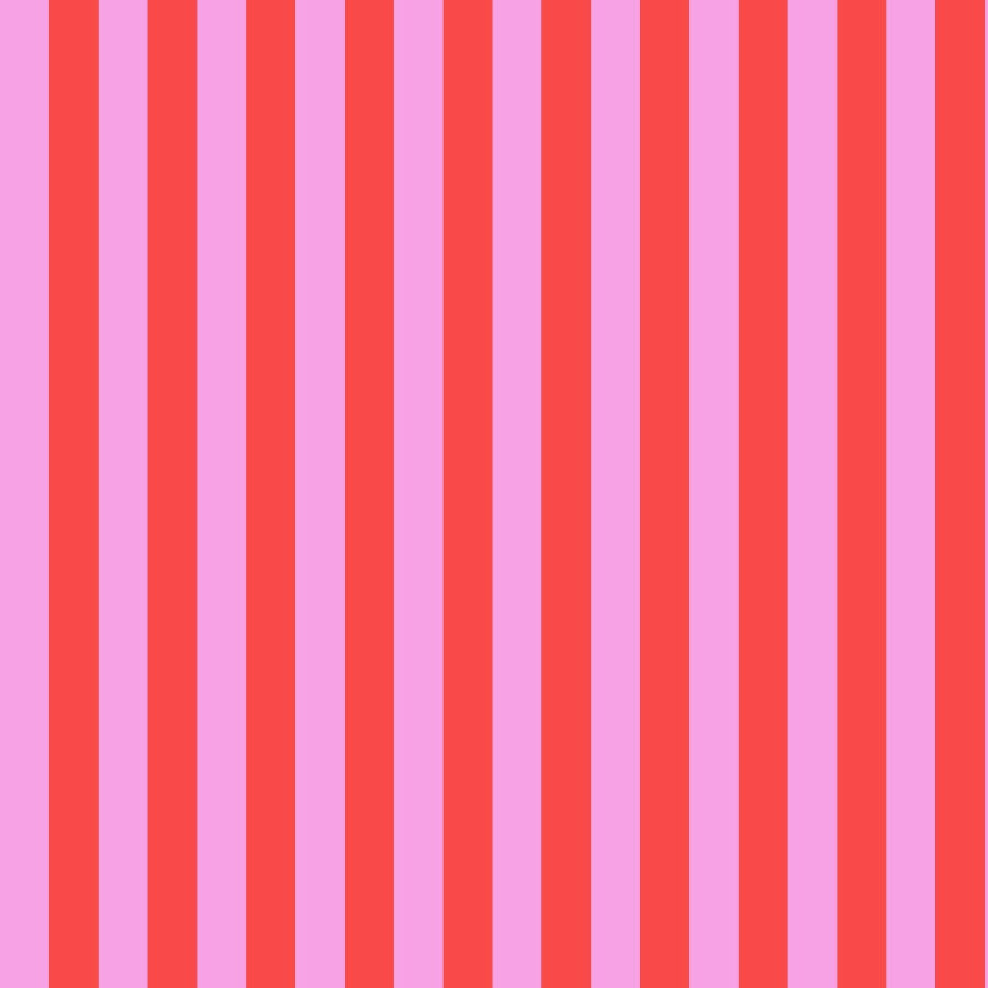 Tula Pink True Colors Tent Stripe Poppy - pinkki/punaraidallinen 100% puuvillakangas, jossa ½ tuuman raidat. Täydellinen kanttaukseen ja moderniin tilkkutöihin.