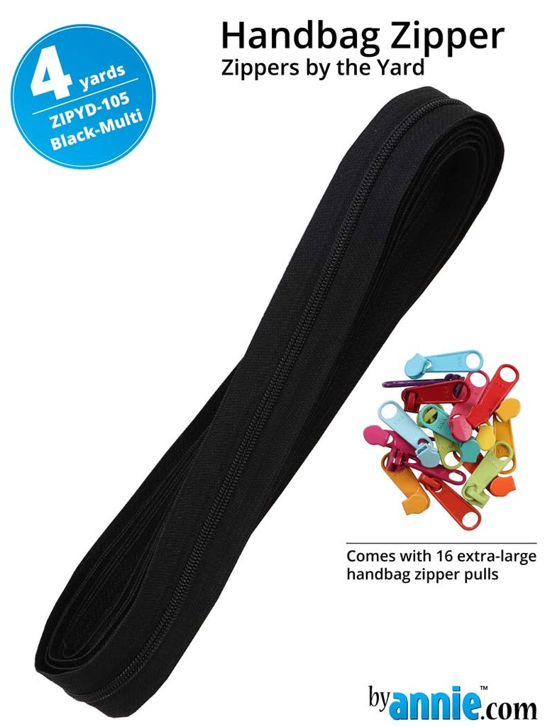 ByAnne Vetoketju 365 cm, väri Musta Multi, sisältää 16 vedintä, täydellinen laukkuihin ja käsilaukkuihin