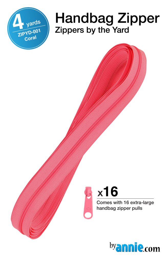 ByAnne Vetoketju 365 cm, väri Coral, persikansävyinen, sisältää 16 vedintä, täydellinen laukkuihin ja käsilaukkuihin, vihreä