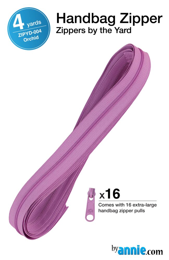 ByAnne Vetoketju 365 cm, väri Orchid, sisältää 16 vedintä, täydellinen laukkuihin ja käsilaukkuihin, vihreä