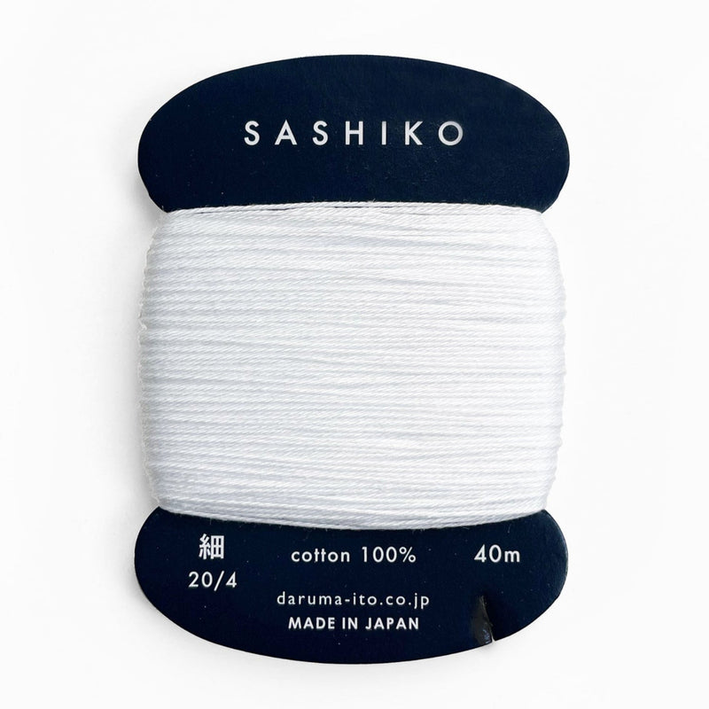 DARUMA Sashiko-kirjontalanka kortilla – Valkoinen #201, 40m japanilainen puuvillalanka