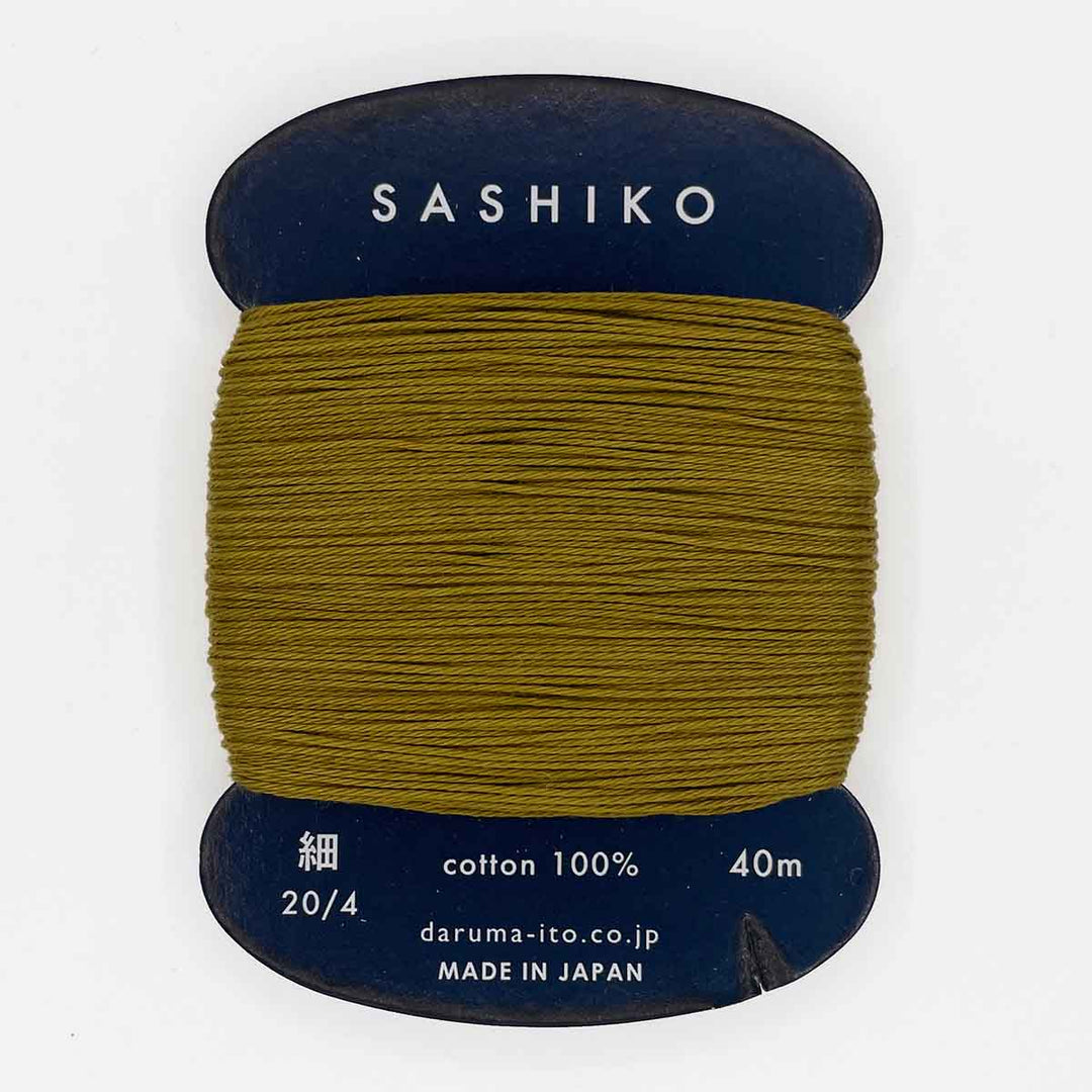 DARUMA Sashiko-kirjontalanka kortilla – Oliivi #228, 40m japanilainen puuvillalanka