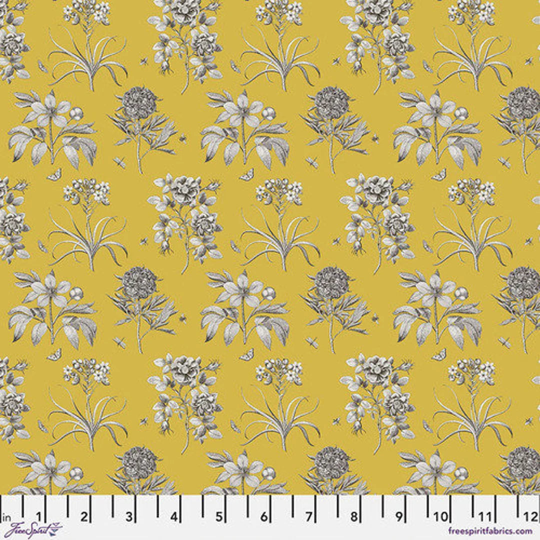 Sanderson - A Celelbration of Sanderson Etchings & Roses Yellow PWSA021.YELLOW puuvillakangas