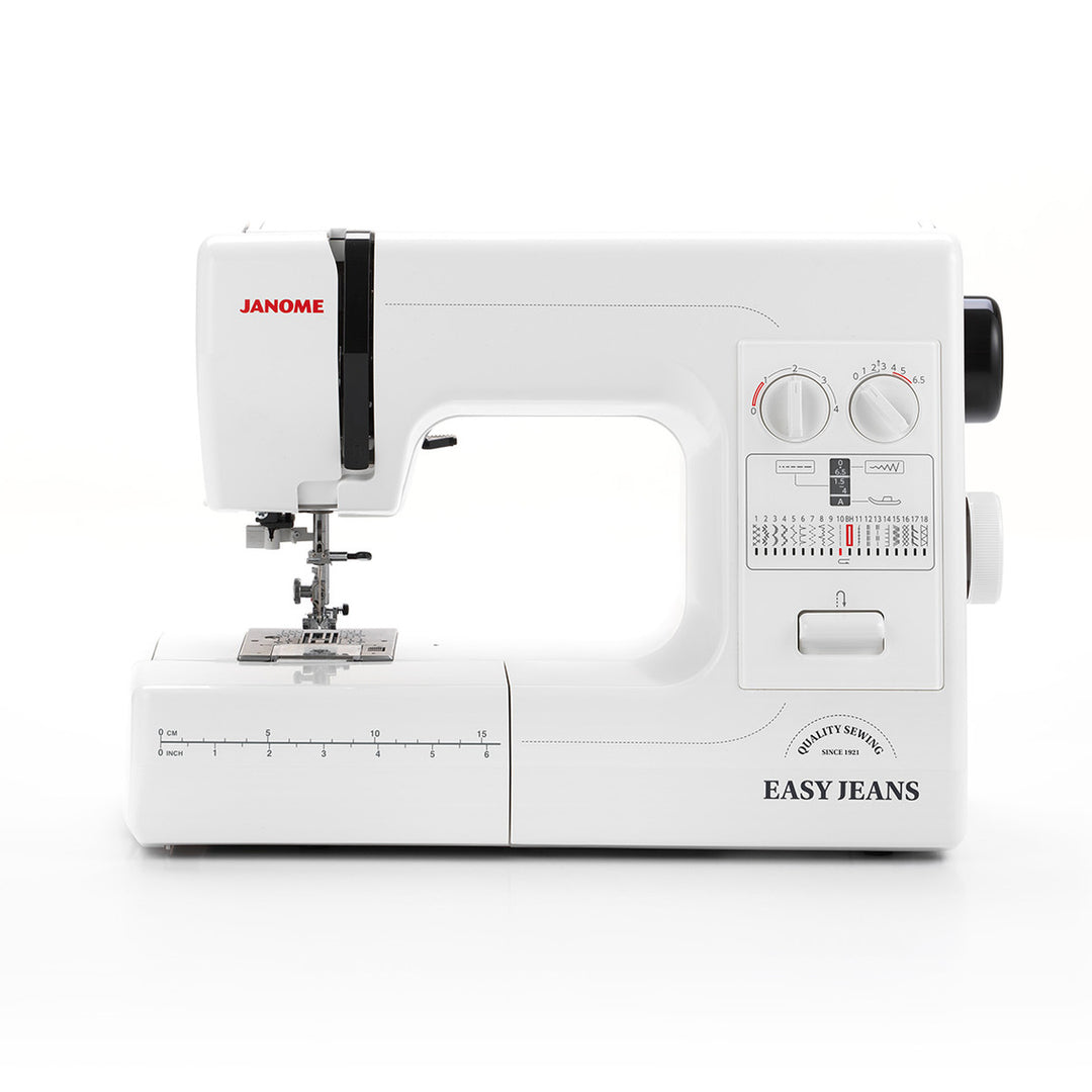 Janome Easy Jeans 1800 -ompelukone, vahva ja monipuolinen kone vaatteiden, tilkkutöiden ja paksujen kankaiden ompeluun.