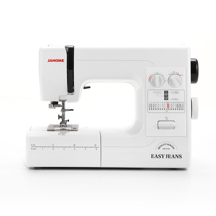 Janome Easy Jeans 1800 -ompelukone, vahva ja monipuolinen kone vaatteiden, tilkkutöiden ja paksujen kankaiden ompeluun.