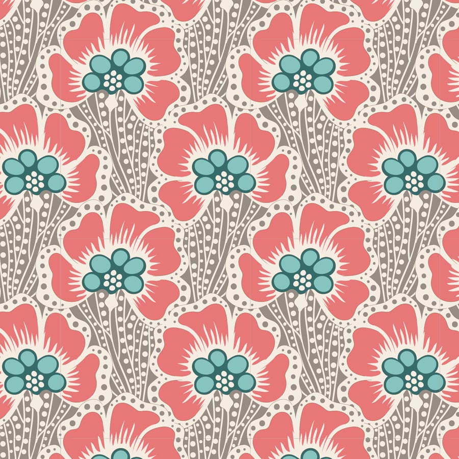 Tilda, Cotton Beach 100330 Ocean Flower Grey puuvillakangas