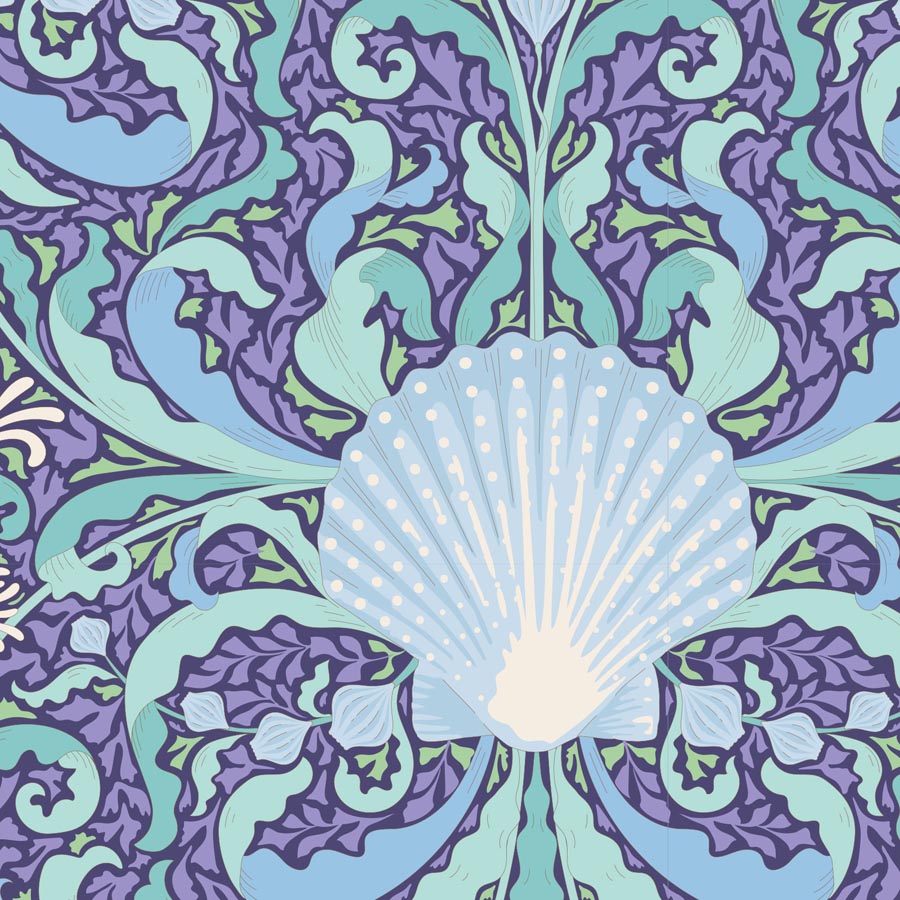 Tilda, Cotton Beach 100331 Scallop Shell Blue puuvillakangas