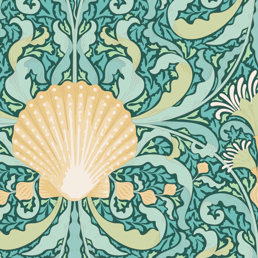 Tilda, Cotton Beach 100336 Scallop Shell Teal puuvillakangas