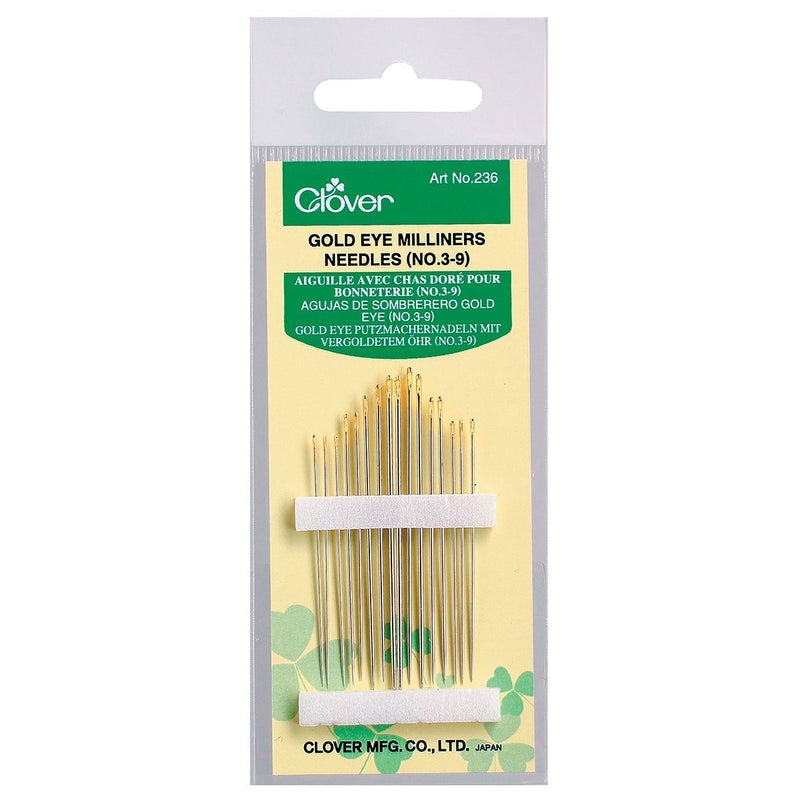 Clover Gold Eye modistineulat #236, 16 neulaa kooissa No. 3–9, pakkaus