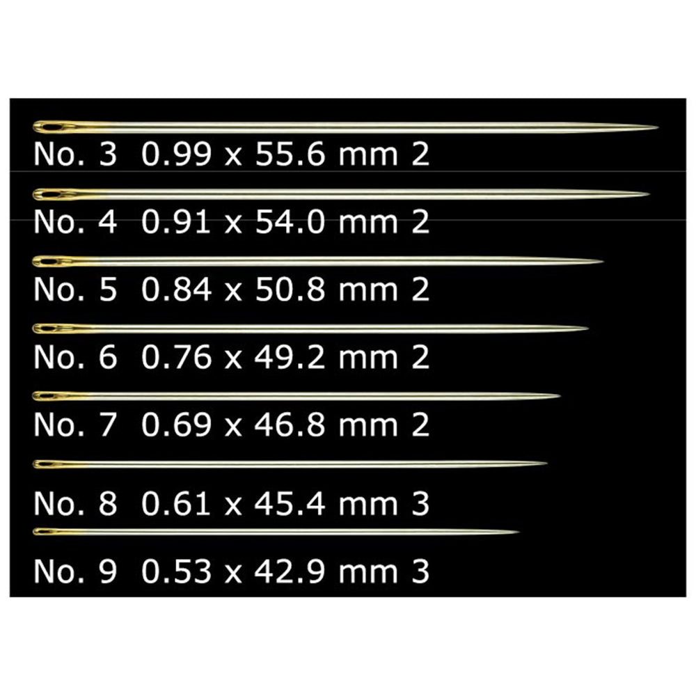 Clover Gold Eye Milliners Needles No: 3, 5, 7, 9 #236 modisti-neulat