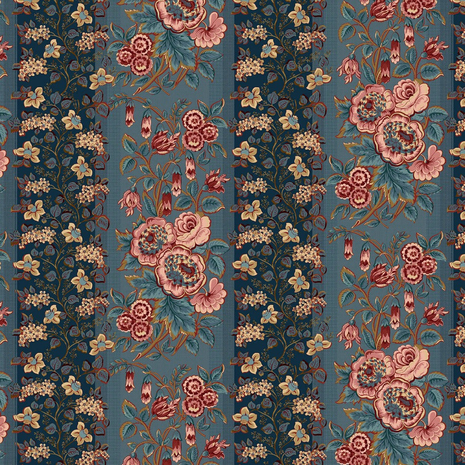 Michelle Yeo, Bannard Hills - Border Stripe, Teal 2936-77 puuvillakangas