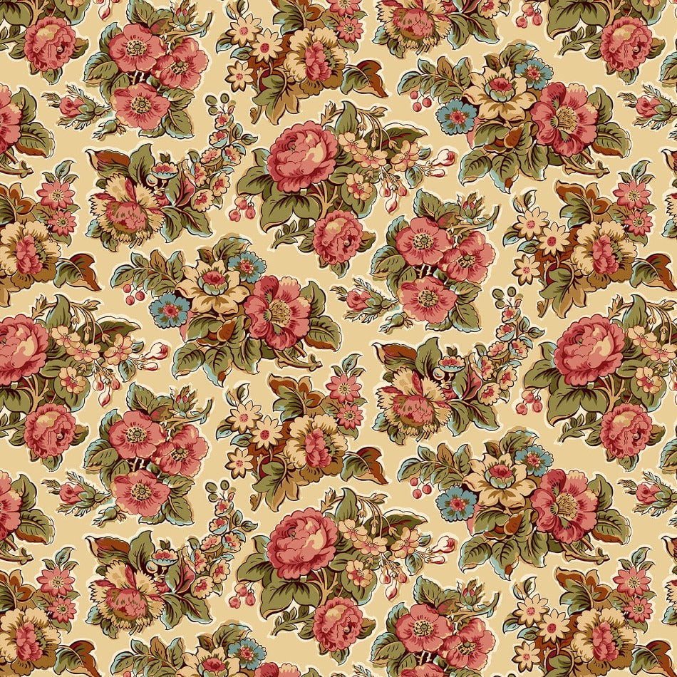 Michelle Yeo, Bannard Hills - Main Floral, Cream 2937-33 puuvillakangas