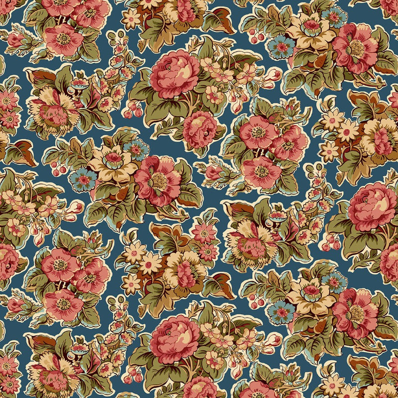 Michelle Yeo, Bannard Hills - Main Floral, Teal 2937-77 puuvillakangas