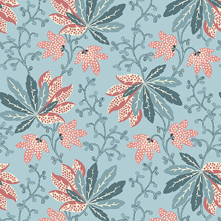 Michelle Yeo, Bannard Hills - Fan Floral, Teal 2938-17 puuvillakangas