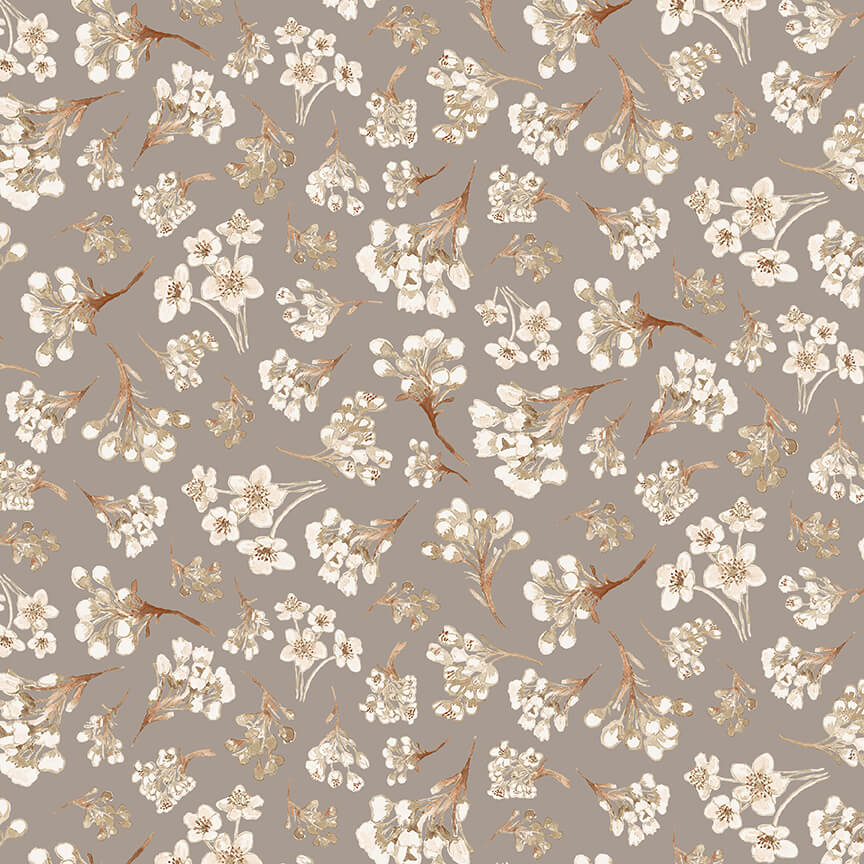 Dawn Rosengren, Little Ones - Medium Floral Sprays - Gray 450-90 puuvillakangas