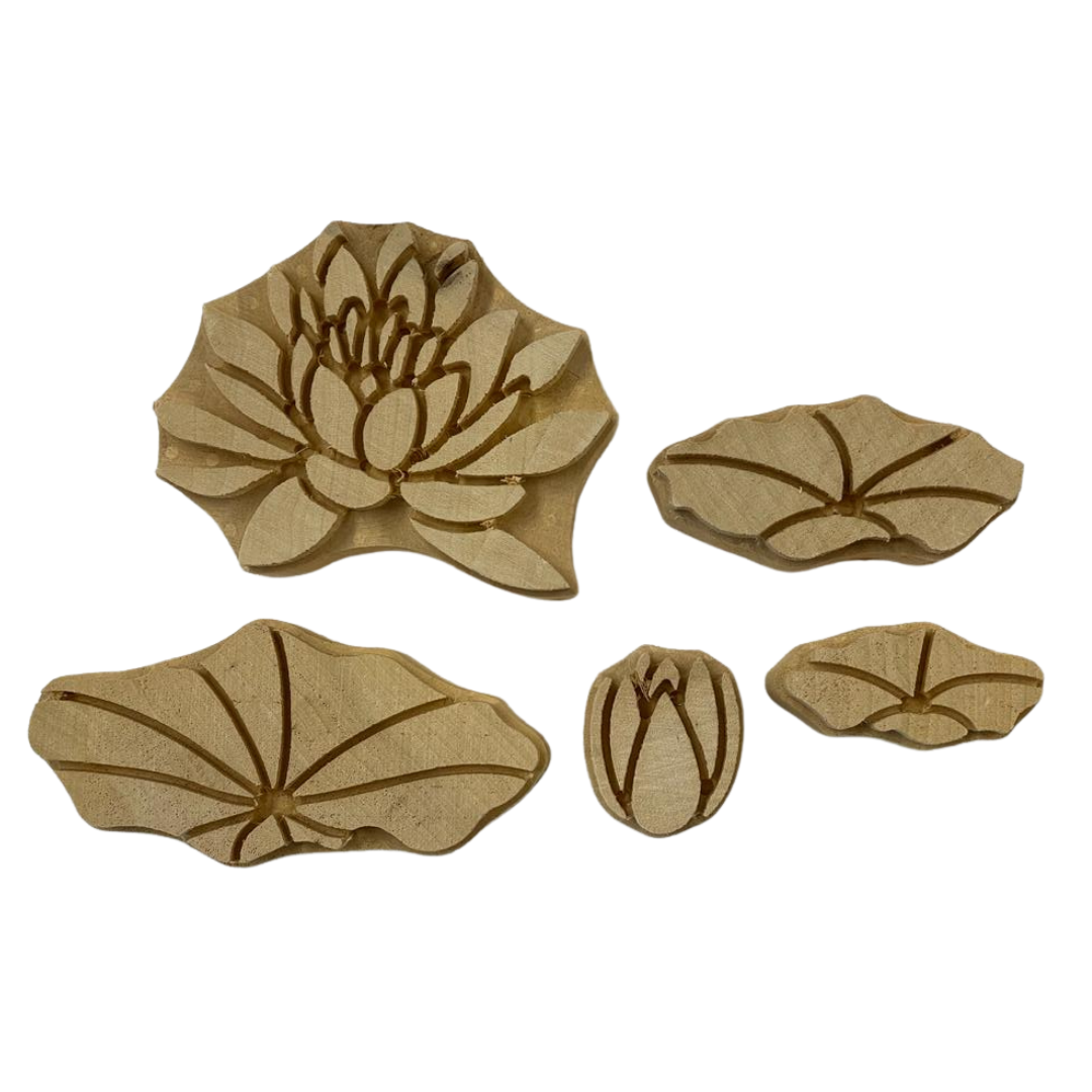 Wooden stamp set - Lotus flower set of 5 pcs