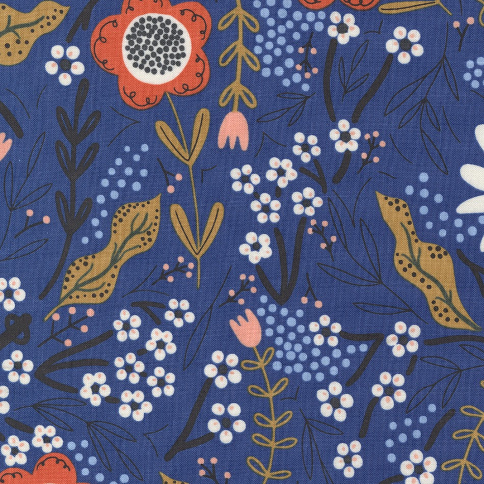 Gingiber, Birdsong 48351-15 Bluebird July Floral puuvillakangas
