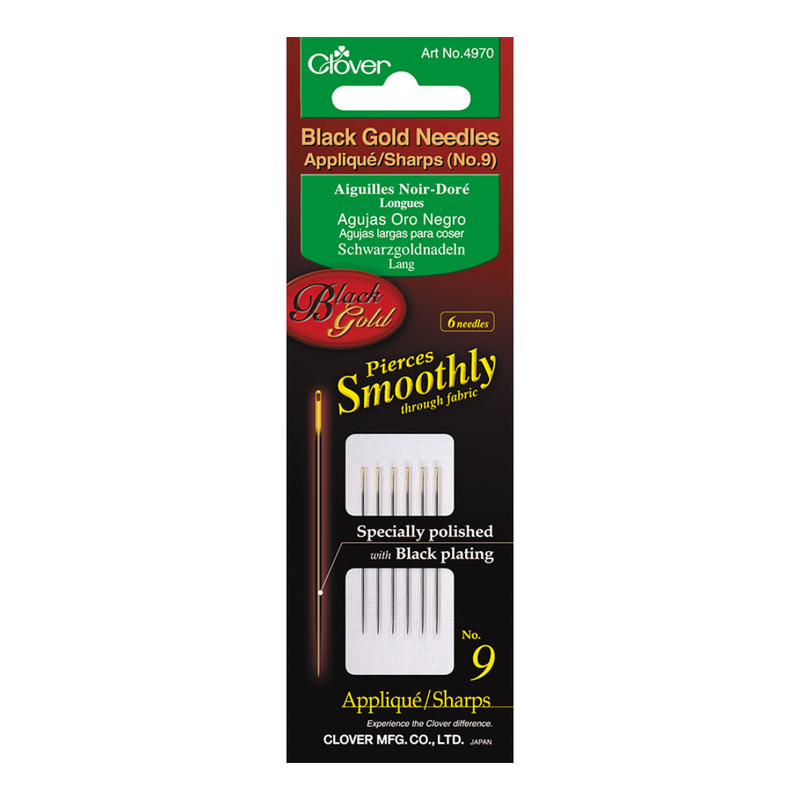 Clover Black Gold Applique Sharps Needles Size: 9 #4970 applikointi-neulat