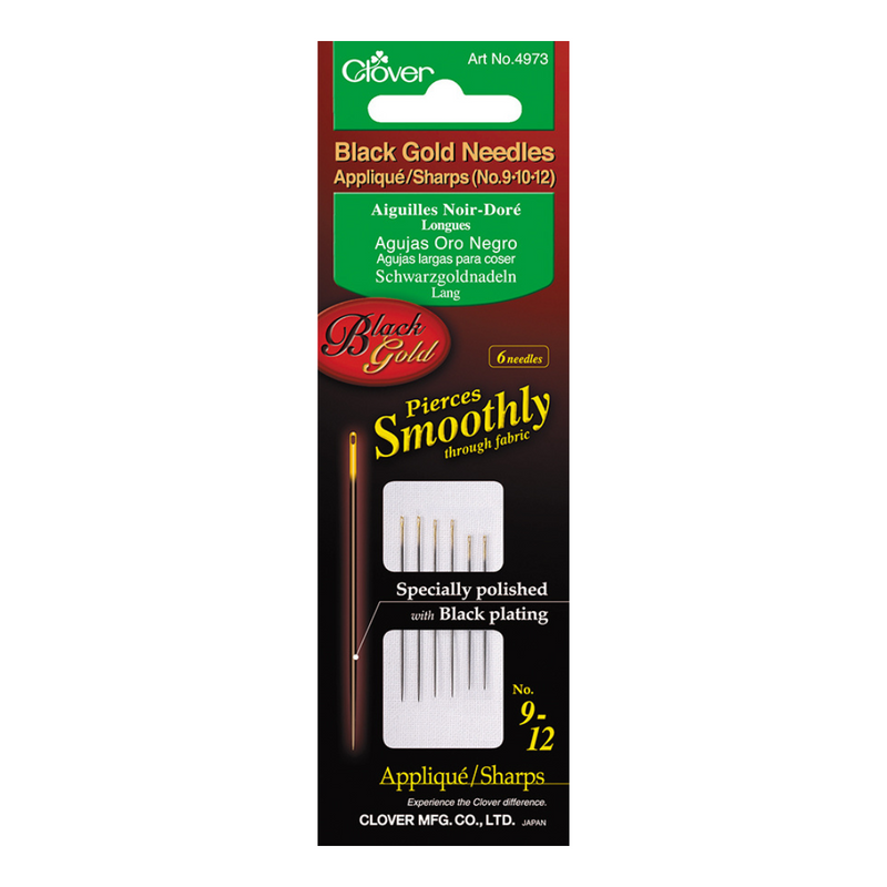 Clover Black Gold Applique Sharps Needles Size: 9, 10, 12 #4973 applikointi-neulat