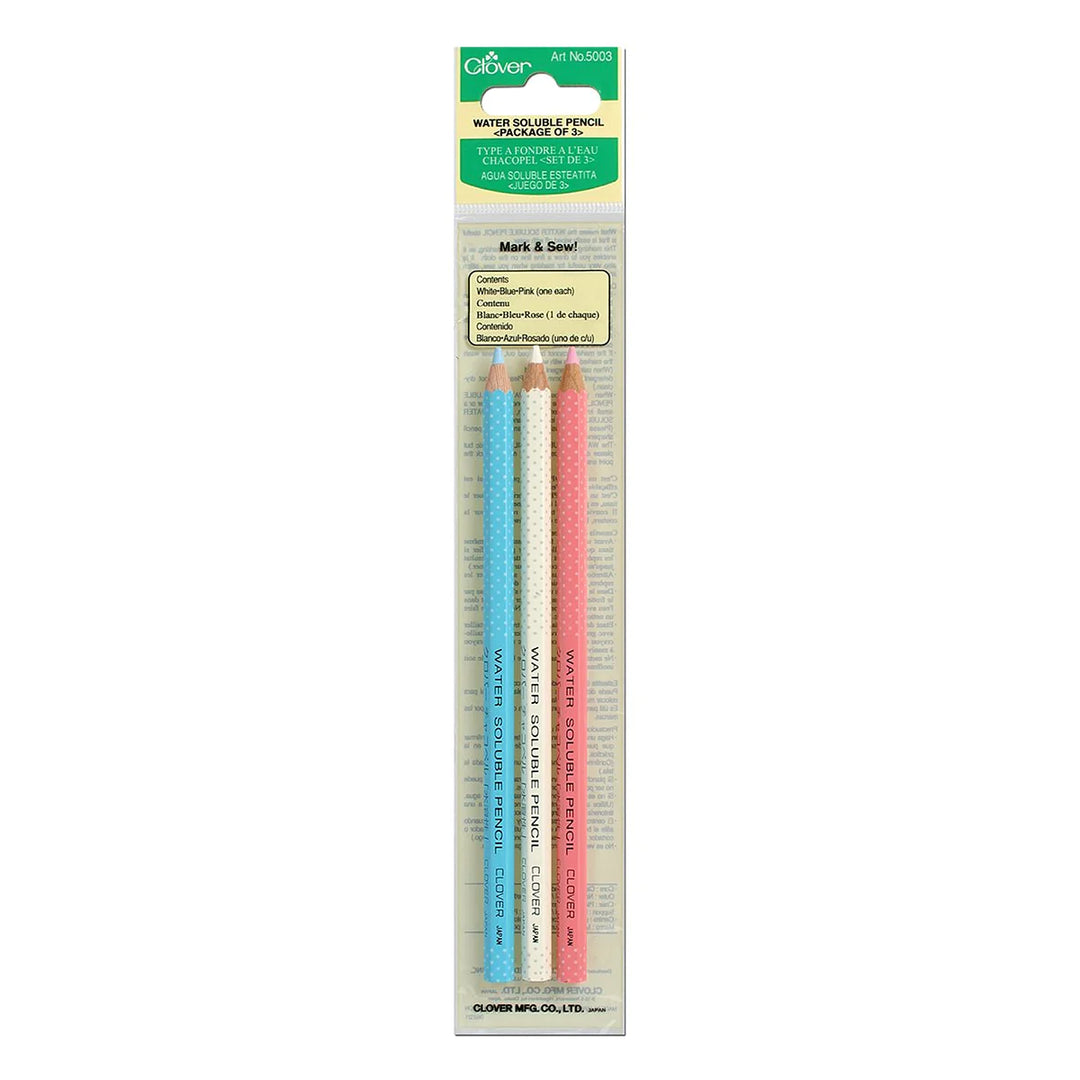 Clover Water Soluble Pencil 5003 valkoinen, pinkki, sininen merkkauskynä