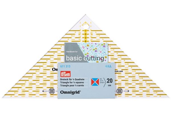 Prym Omnigrid Jaunty Triangle kolmio viivain 1/4 neliö 20 cm asti