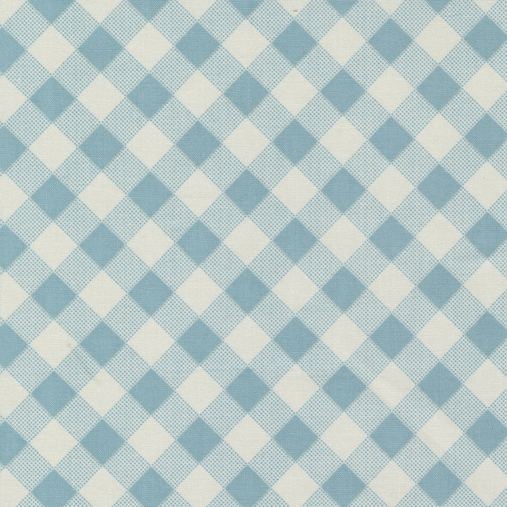 Aneela Hoey Meander Picnic Check Cloud -puuvillakangas, luonnonvalkoinen-sininen ruudullinen kangas.