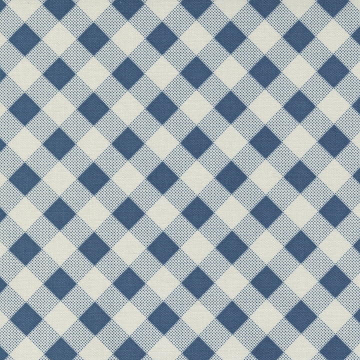 Aneela Hoey Meander Picnic Check Peach -puuvillakangas, tummansininen ruudullinen kangas.