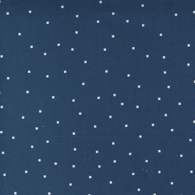 Aneela Hoey Tiny Square Dot Navy -puuvillakangas, tummansininen kangas täpläkuvioilla.