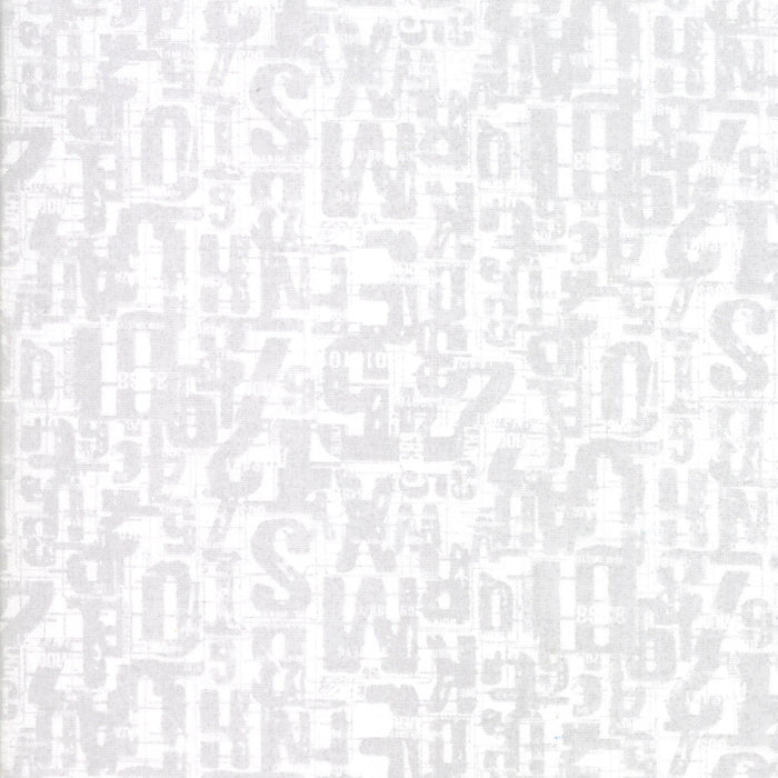 Valkoinen puuvillakangas numerokuviolla, BasicGrey Compositions 30453-12 Number Jumble White.