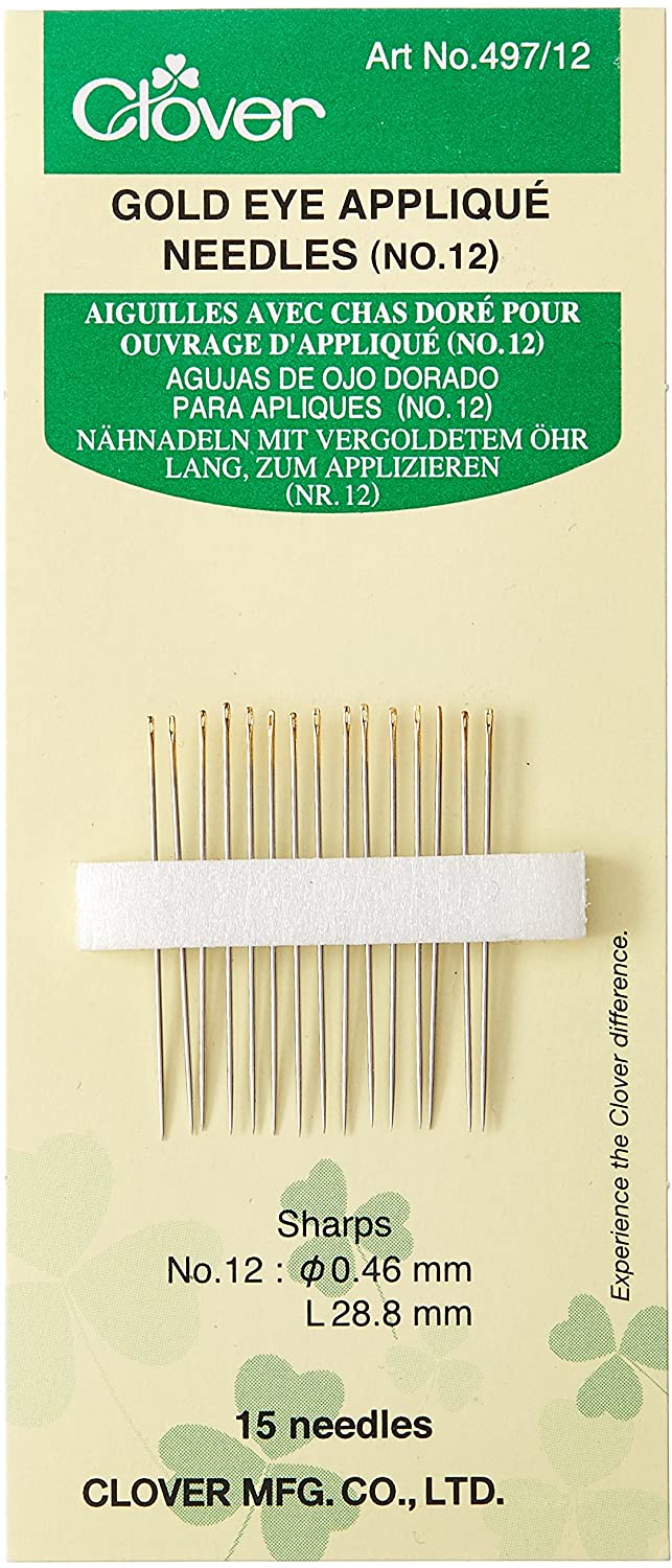 Clover Gold Eye Applique Needles 497/12, applique eye needles