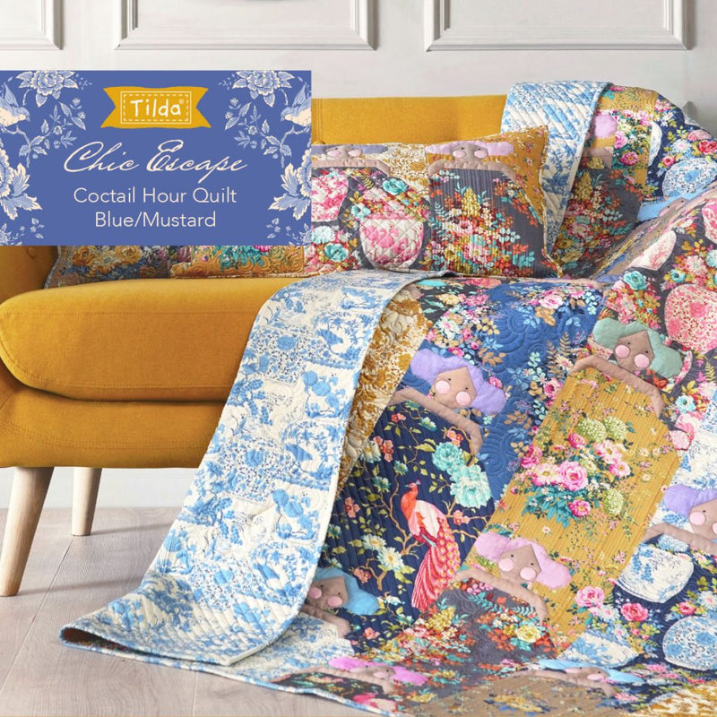 Tilda Chic Escape, Cocktail Hour Quilt Pattern, quilt pattern blue-mustard, FREE